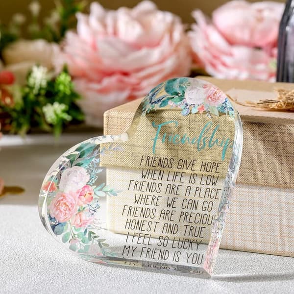 Friendship Birthday Gift: Pink Acrylic Heart Paperweight