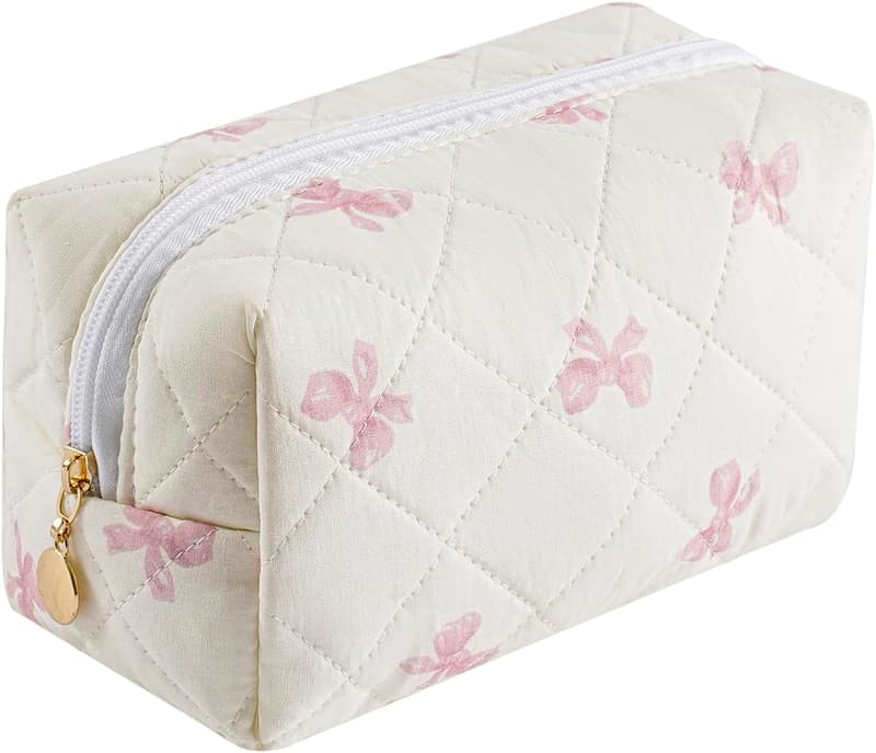 Floral Quilted Makeup Bag for Women - Travel Toiletry Bag