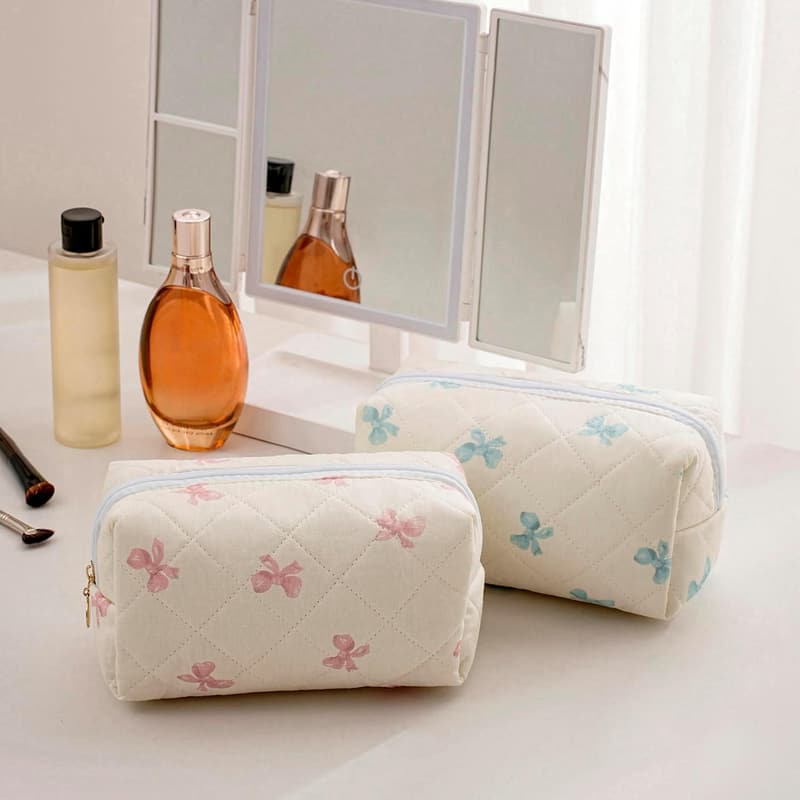 Floral Quilted Makeup Bag for Women - Travel Toiletry Bag