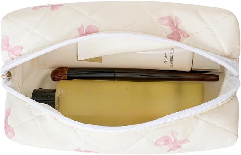 Floral Quilted Makeup Bag for Women - Travel Toiletry Bag