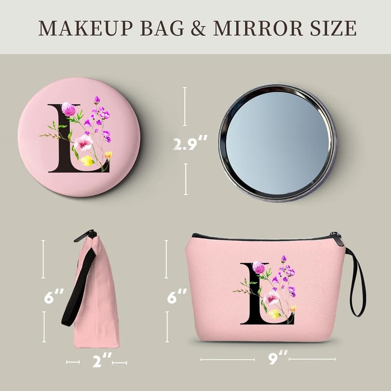 Personalized Makeup Bag with Mirror for Women – Happy Birthday Gift