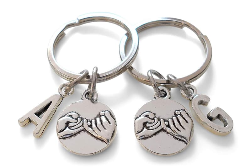 Couples' Custom Pinky Promise Keychains with Initial Charms