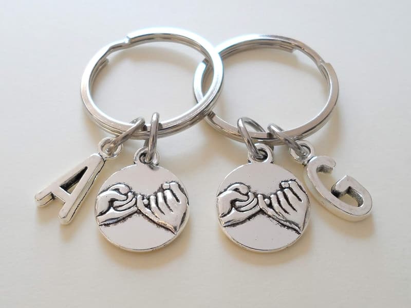 Couples' Custom Pinky Promise Keychains with Initial Charms