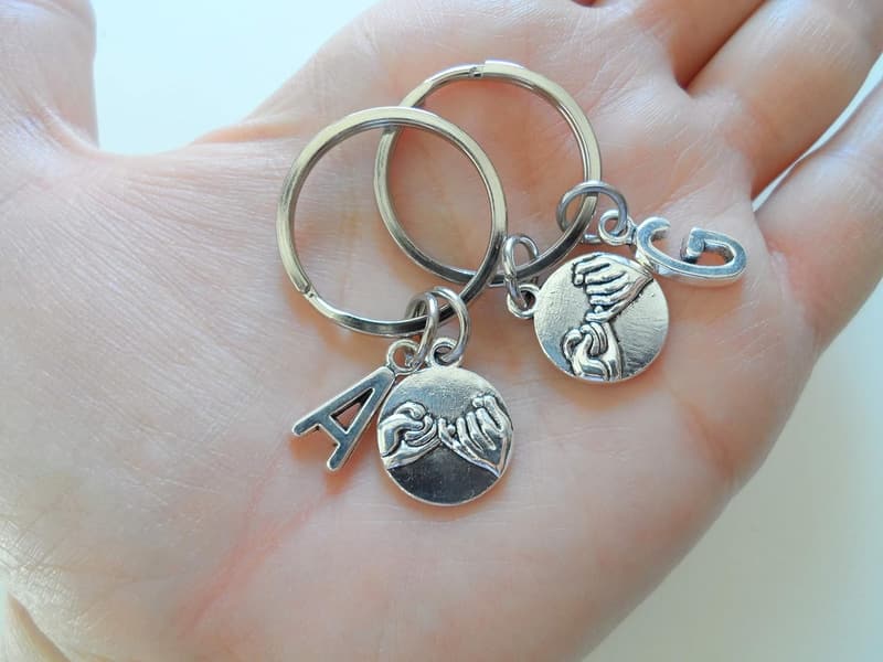 Couples' Custom Pinky Promise Keychains with Initial Charms