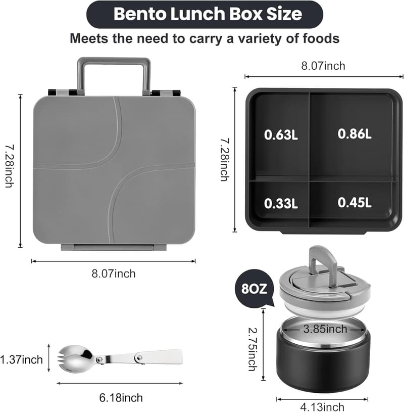 Kids' Insulated Bento Lunch Box with 8oz Soup Thermo - Black