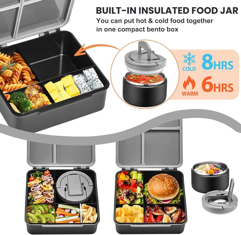 Kids' Insulated Bento Lunch Box with 8oz Soup Thermo - Black