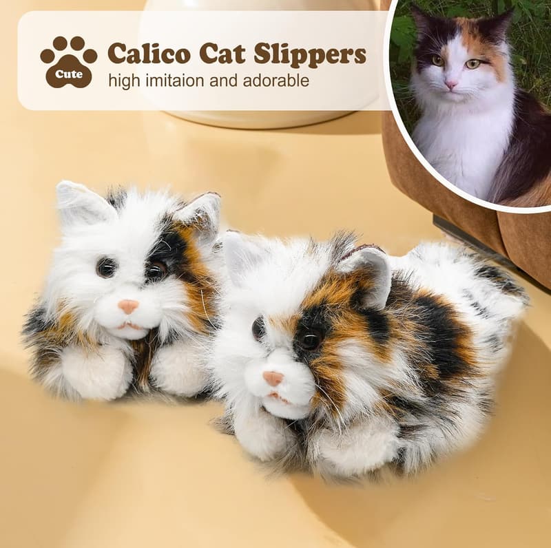 Cozy Faux Fur Cat Plush Slippers for Family