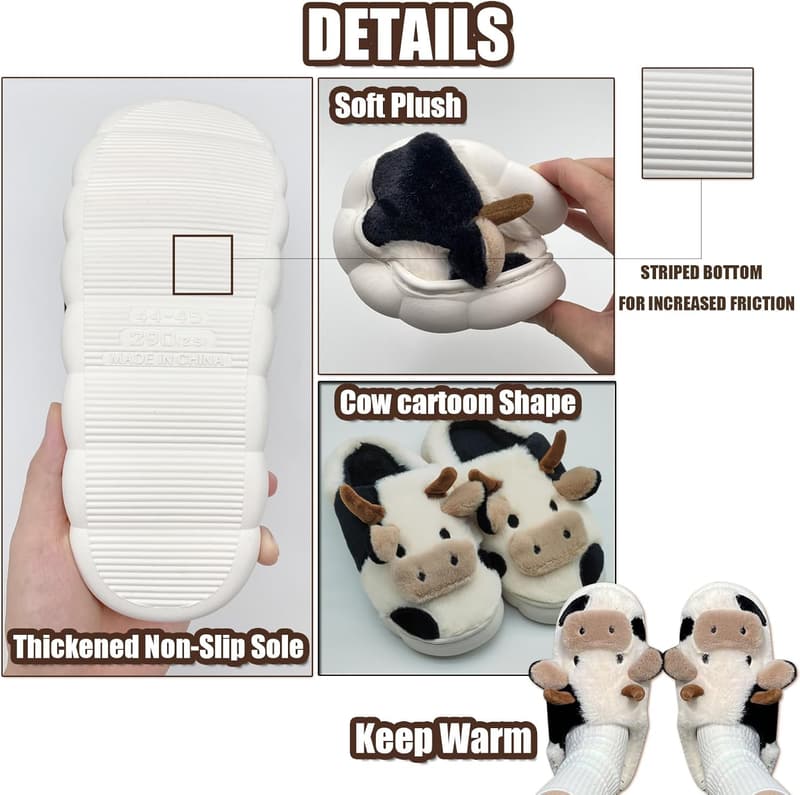 Fluffy Cow Slippers for Women - Soft Plush House Shoes