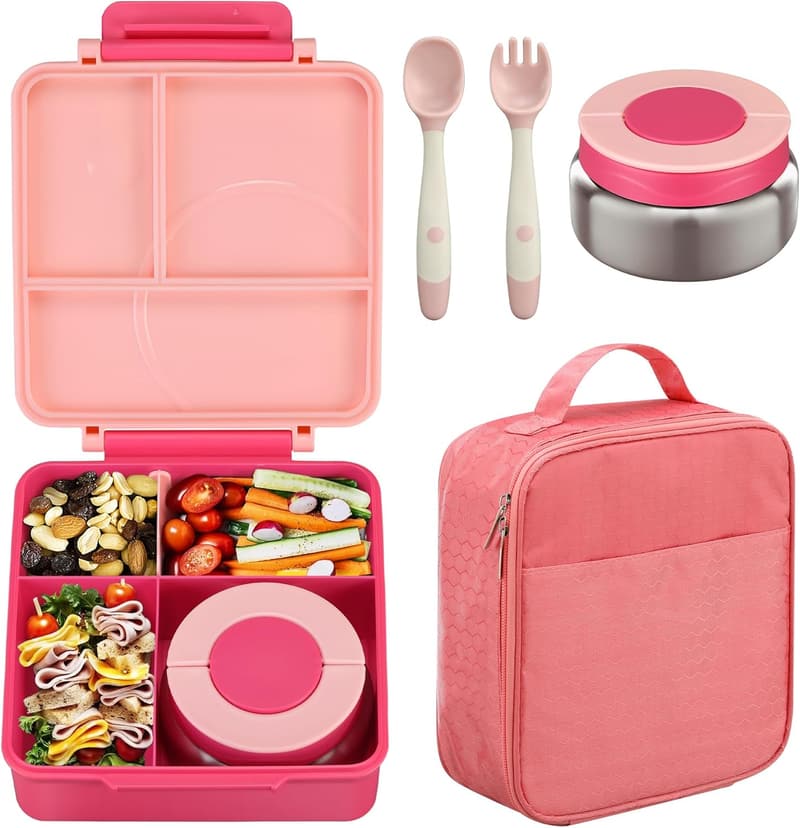 Kids' Bento Lunch Box Set with Insulated Bag & Soup Thermos - Pink
