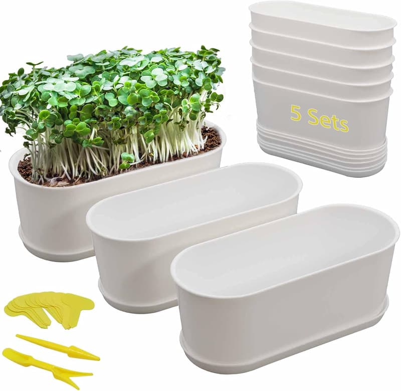 Herb Garden Planter - 5-Pack Oval Window Boxes with Drainage, 8.5