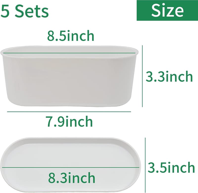 Herb Garden Planter - 5-Pack Oval Window Boxes with Drainage, 8.5