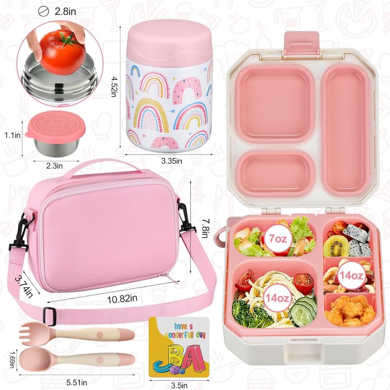 Kid's Bento Lunch Box Set with Insulated Bag and Thermo Jar