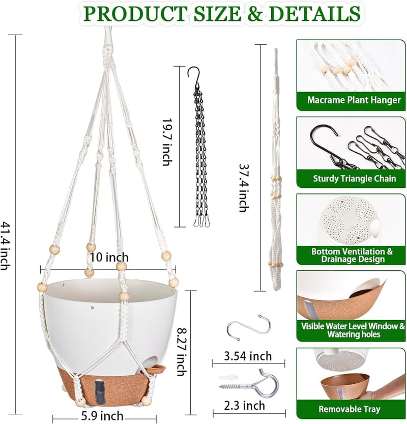 Self-Watering Hanging Planters - 10 Inch, 2 Pack