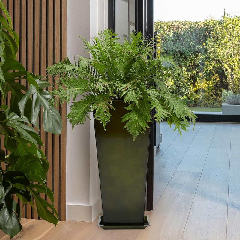 Large Green Metal Planter Set of 2 with Drainage, Glossy Finish