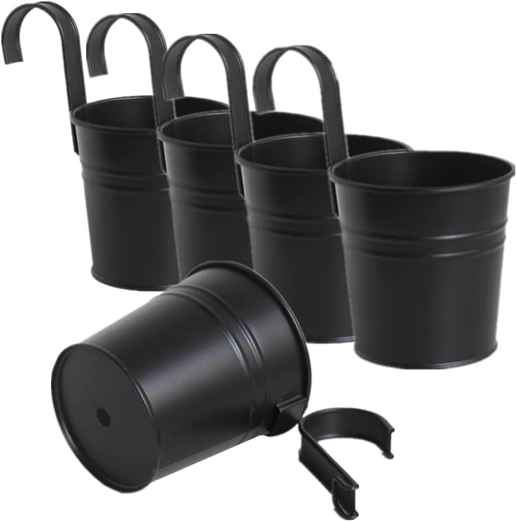 Hanging Flower Pots - 5-Pack Metal Buckets for Indoor/Outdoor Use