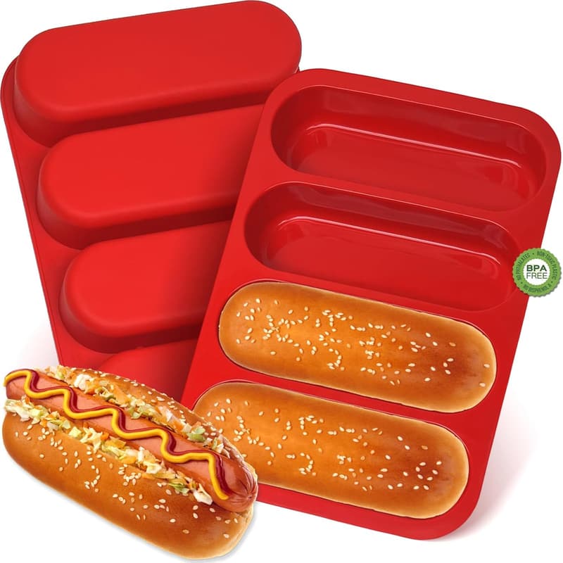 Silicone Hotdog Bun Pan Set - Non-Stick, Dishwasher Safe, 2 Pcs