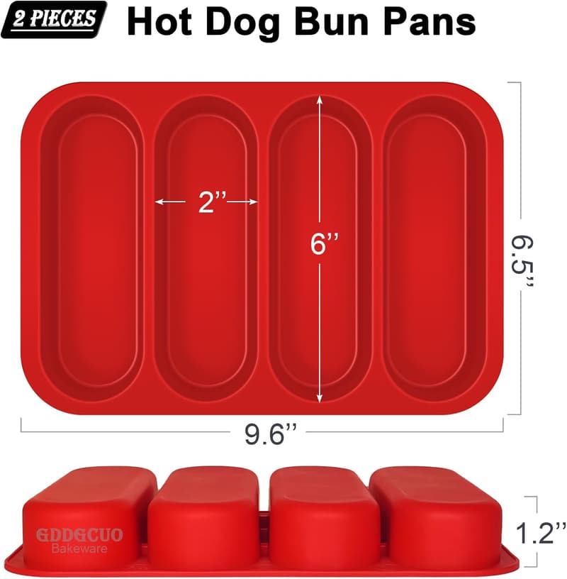 Silicone Hotdog Bun Pan Set - Non-Stick, Dishwasher Safe, 2 Pcs
