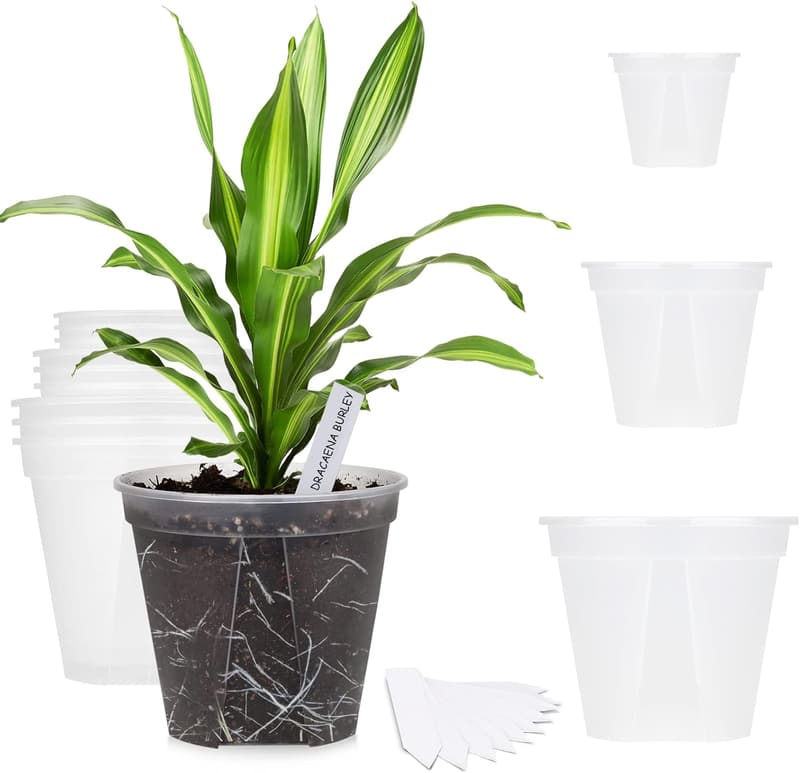 Modern Transparent Plastic Planter Set with Drainage Holes 4-6