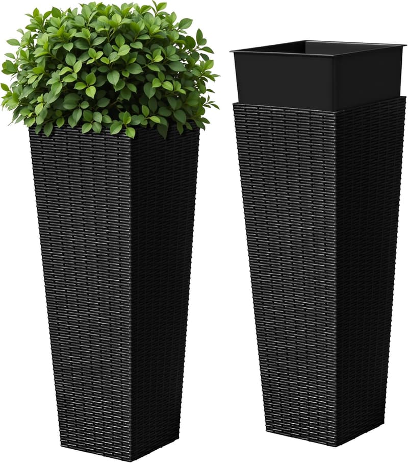 Large Outdoor Resin Planters Set of 2 with Drainage Holes