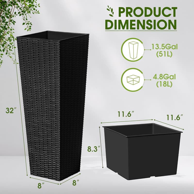 Large Outdoor Resin Planters Set of 2 with Drainage Holes