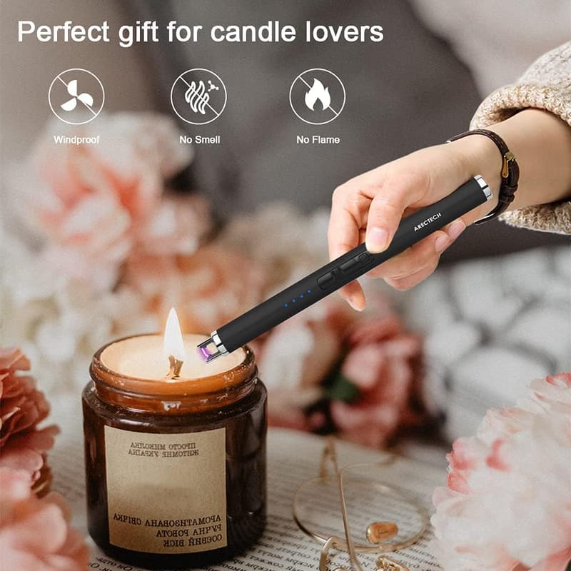 Rechargeable Electric Candle Lighter - Windproof, Type-C, Black