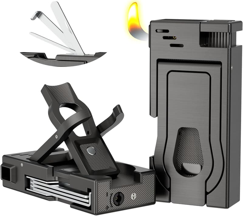 3-in-1 Refillable Butane Pipe Lighter with Stand and Cleaner