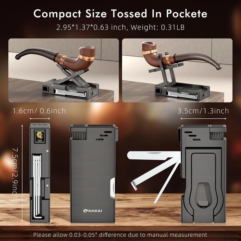 3-in-1 Refillable Butane Pipe Lighter with Stand and Cleaner