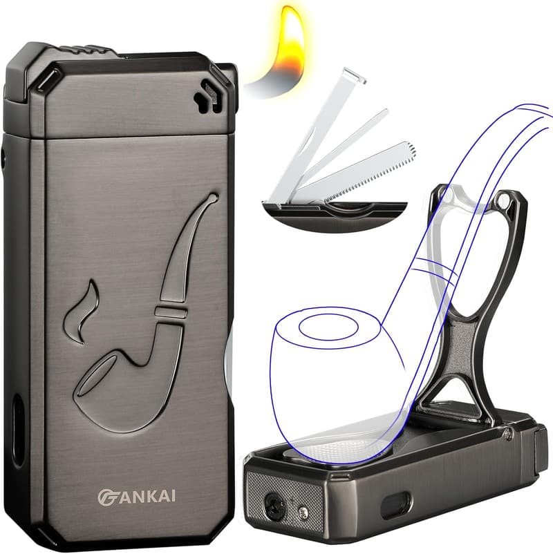 Butane Pipe Lighter with Stand & 3-in-1 Cleaner Tools