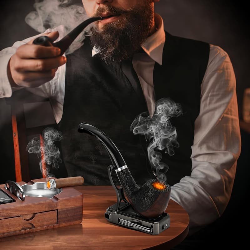 Butane Pipe Lighter with Stand & 3-in-1 Cleaner Tools