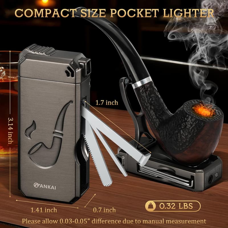 Butane Pipe Lighter with Stand & 3-in-1 Cleaner Tools