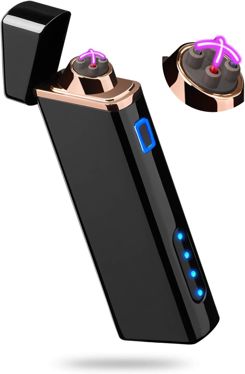 USB Rechargeable Windproof Electric Arc Lighter - Bright Black