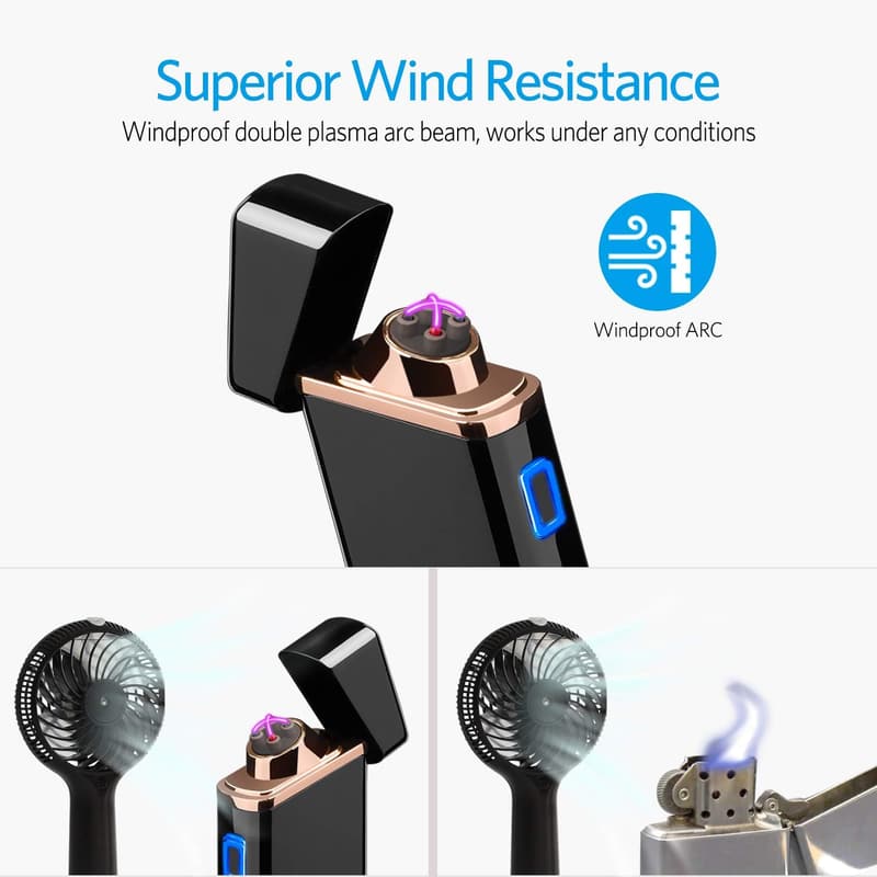 USB Rechargeable Windproof Electric Arc Lighter - Bright Black