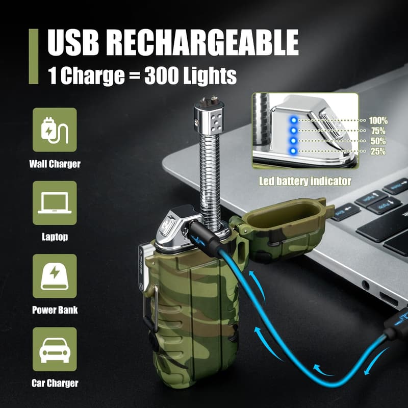 USB Rechargeable Windproof Plasma Lighter for Camping & Survival