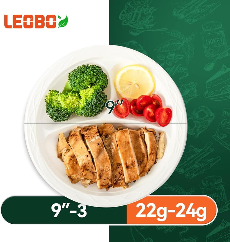 Reusable 9-Inch White Plastic Plates, 150-Pack, Heavy Duty