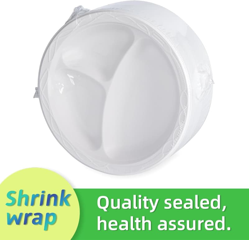 Reusable 9-Inch White Plastic Plates, 150-Pack, Heavy Duty