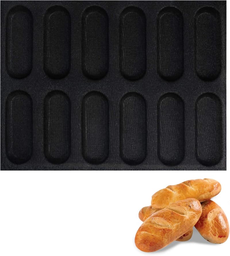 Mini Silicone Hot Dog Bun Mold - Non-Stick Baking Form (12 Loaf)