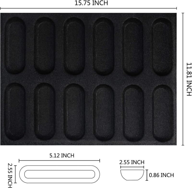 Mini Silicone Hot Dog Bun Mold - Non-Stick Baking Form (12 Loaf)