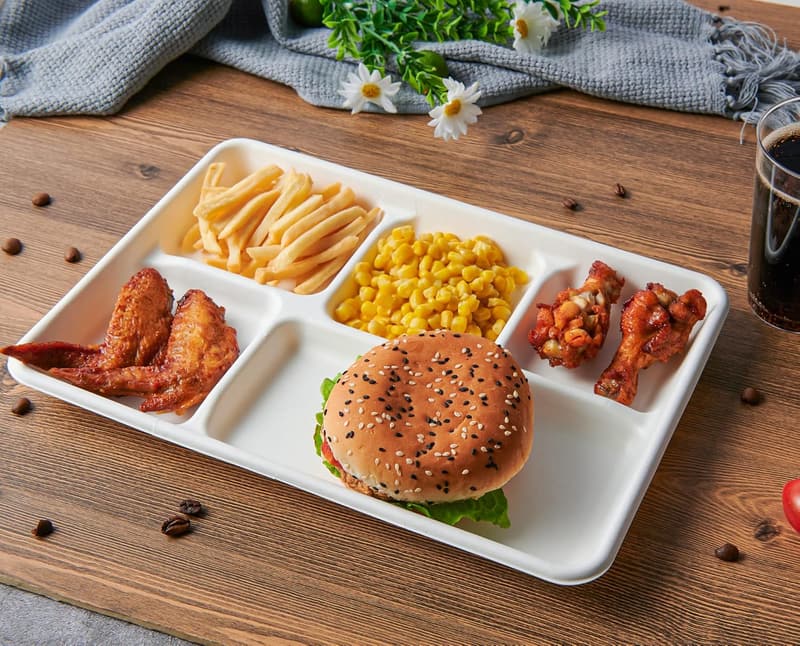 Eco-Friendly 100% Compostable 5-Compartment Paper Plates, 100 Pack