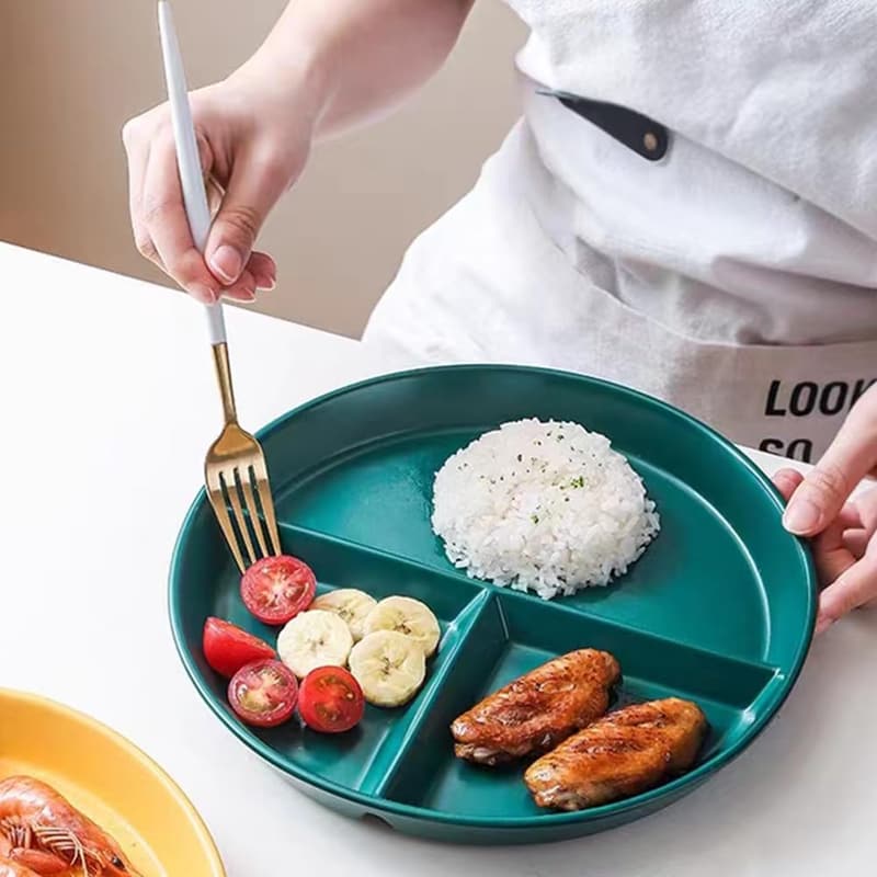 Divided Dinner Plates for Adults - 5 Pack, 9-inch Reusable Plastic