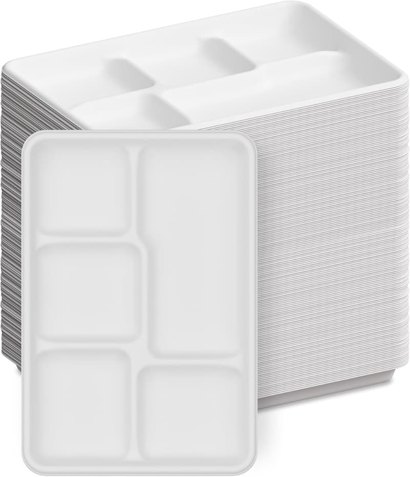 Heavy-Duty 10-Inch Compostable 5-Compartment Paper Plates