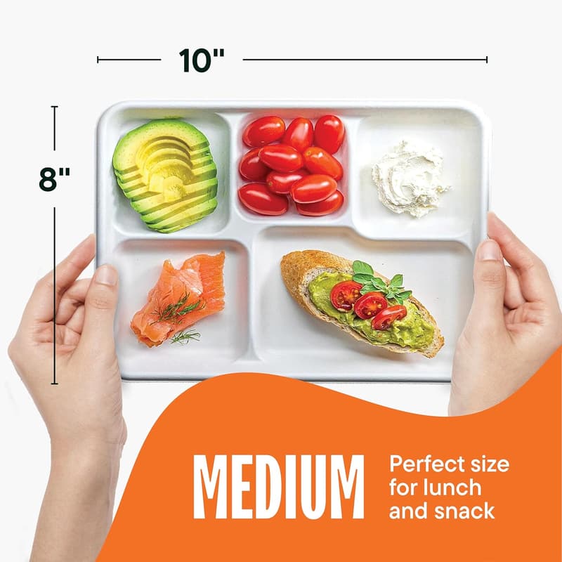 Heavy-Duty 10-Inch Compostable 5-Compartment Paper Plates