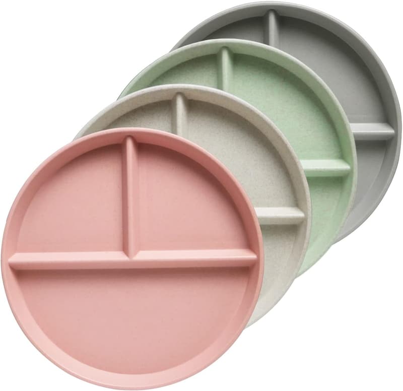 Unbreakable 9-Inch Divided Plates - 4-Pack, BPA-Free Plastic