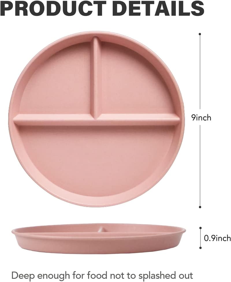 Unbreakable 9-Inch Divided Plates - 4-Pack, BPA-Free Plastic