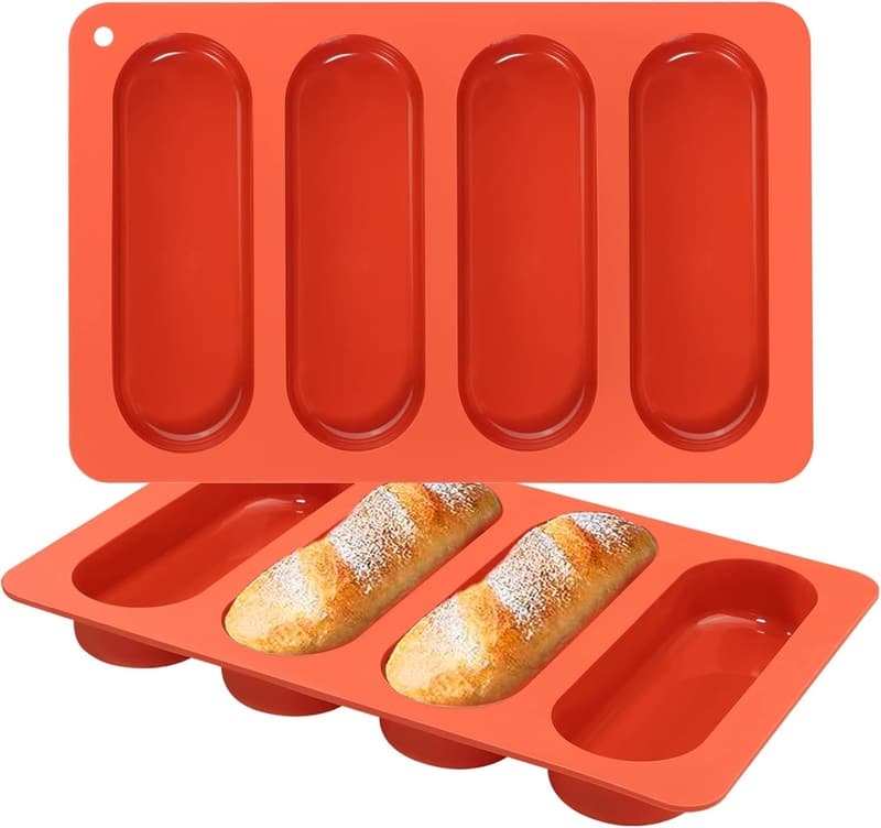 Silicone Hot Dog Bun Pan - 2 Pack Nonstick Baking Molds