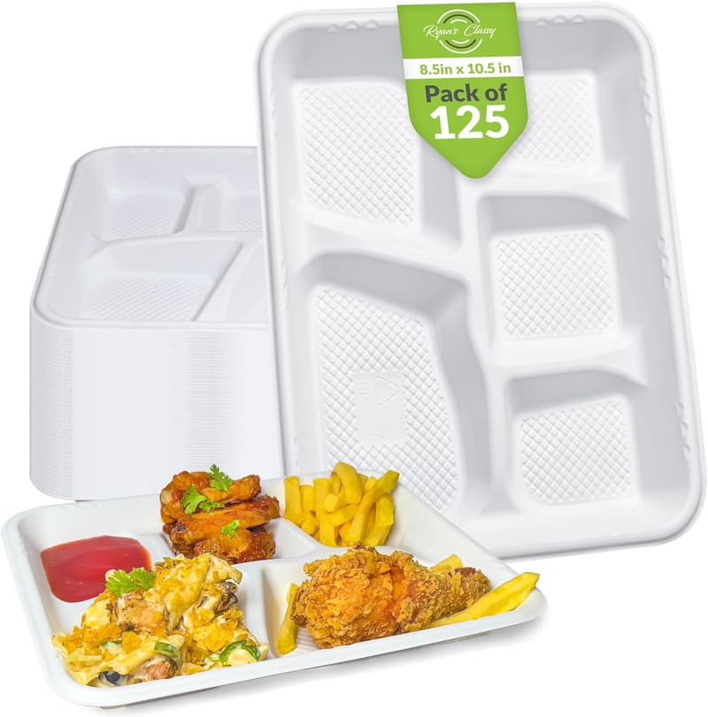 Heavy-Duty Disposable Compartment Plates - 125 Pack