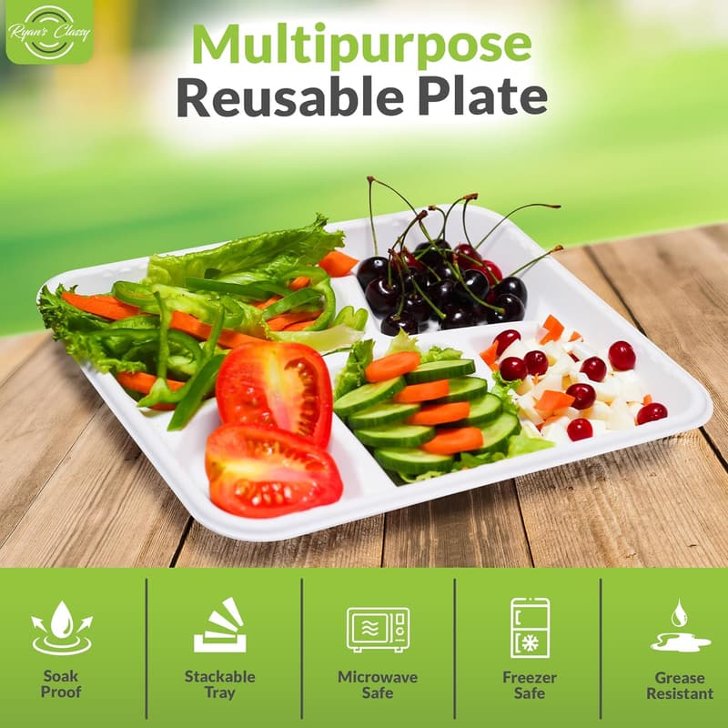 Heavy-Duty Disposable Compartment Plates - 125 Pack