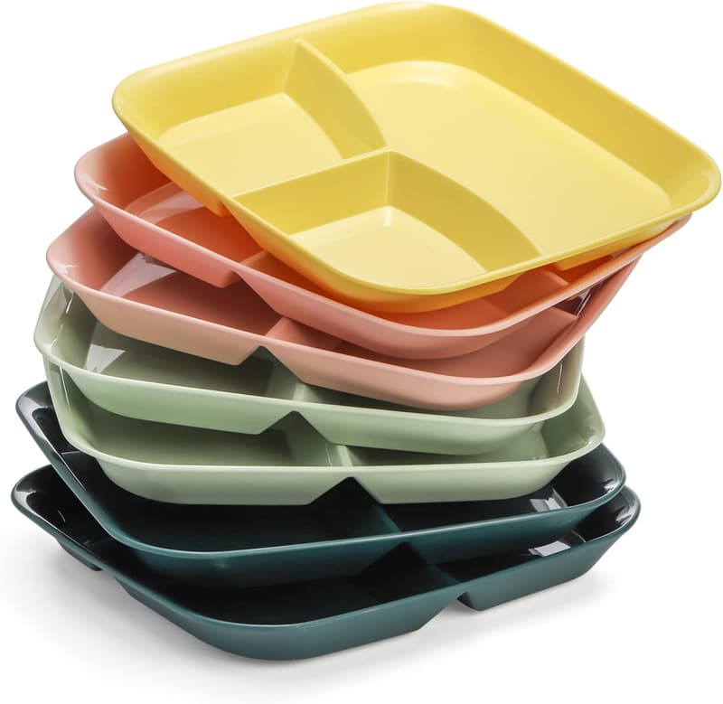 10-Inch Reusable 3-Compartment Plates for Healthy Eating