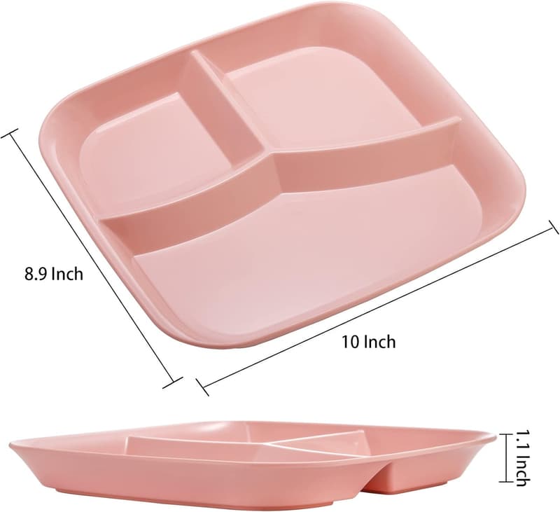 10-Inch Reusable 3-Compartment Plates for Healthy Eating