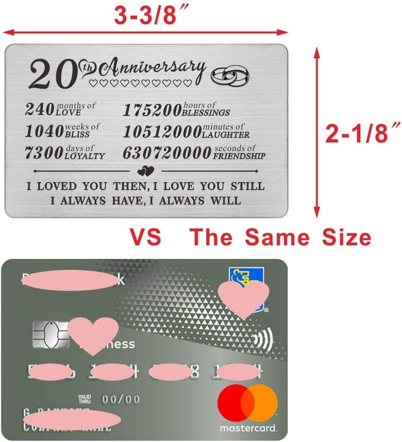 20th Anniversary Engraved Wallet Insert for Couples