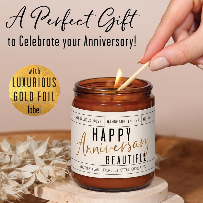 Happy Anniversary Candle for Her - Sandalwood Rose, 50Hr Burn